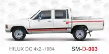 ملصق جانبي هايلكس سنجل تويوتا غمارتين 	
جانبي موديلات السيارات  تويوتا  هيلوكس	
hilux 4WD single 1984side sticker	
Custom-designed adhesive tape for Hilux vehicles	
TOYOTA HILUX PICKUP DLX DOUBLE	
Toyota Hilux 4x2 Double Cab	
خط تويوتا هايلكس  بريمي 1984